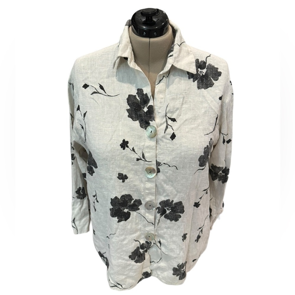 Courtney Washington Floral Linen Blouse Large